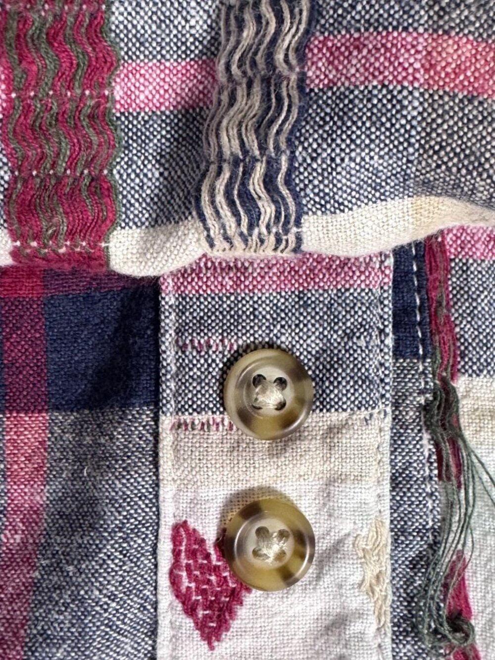 Vintage 80s Plaid Woven Hearts Cotton Short Sleeve Shirt Button Front - M - Picture 12 of 14